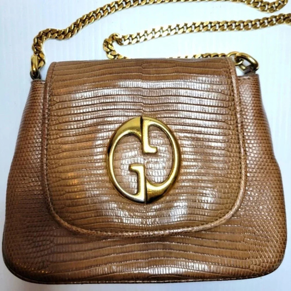 GUCCI GG vintage brown lizard small mini flap shoulder crossbody bag cha… - Picture 3 of 12